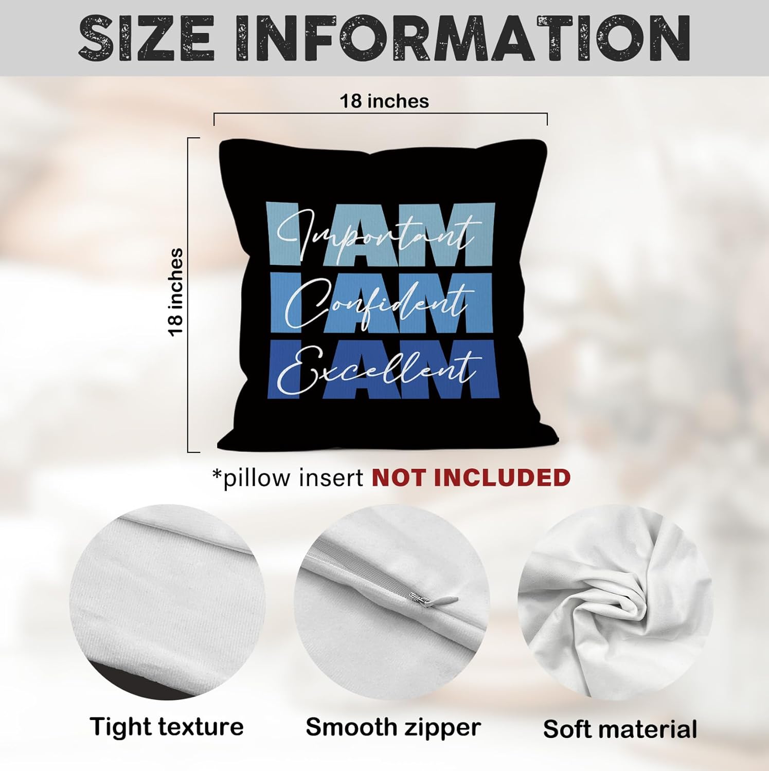 Blue Inspirational Throw Pillow Covers 18x18 Set of 4, Motivational Preppy Decor Pillow Cases Gifts for Teen Boys Dorm Bedroom Playroom Office, Positive Affirmations Pillowcases for Couch Sofa - Image 7