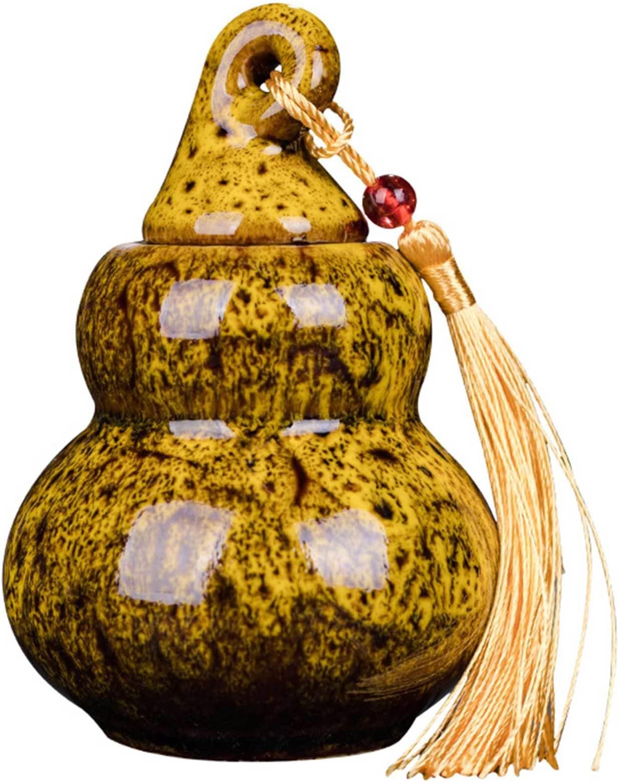 Mini Urns For Ash Handmade Gourd-shaped Ceramic Memorial Small Urns, Pets Ash Keepsake Memorial Gift, Ash Holder Box for Human Ash or Pet,Yellow