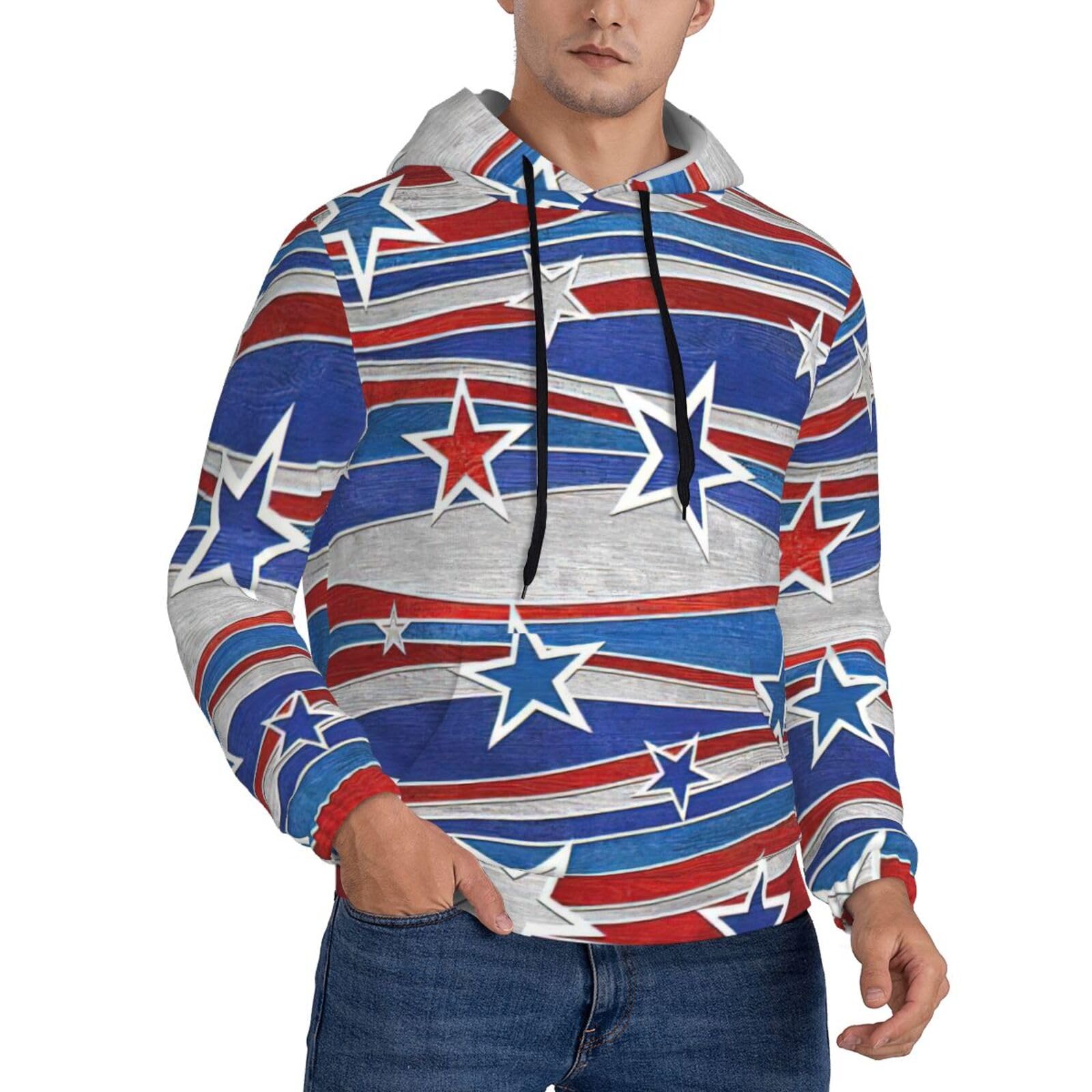 Patriotyczne gwiazdy paski Dzień Niepodległości graficzny nadruk bluza z kapturem dla mężczyzn moda sznurek sweter z długim rękawem bluza męska