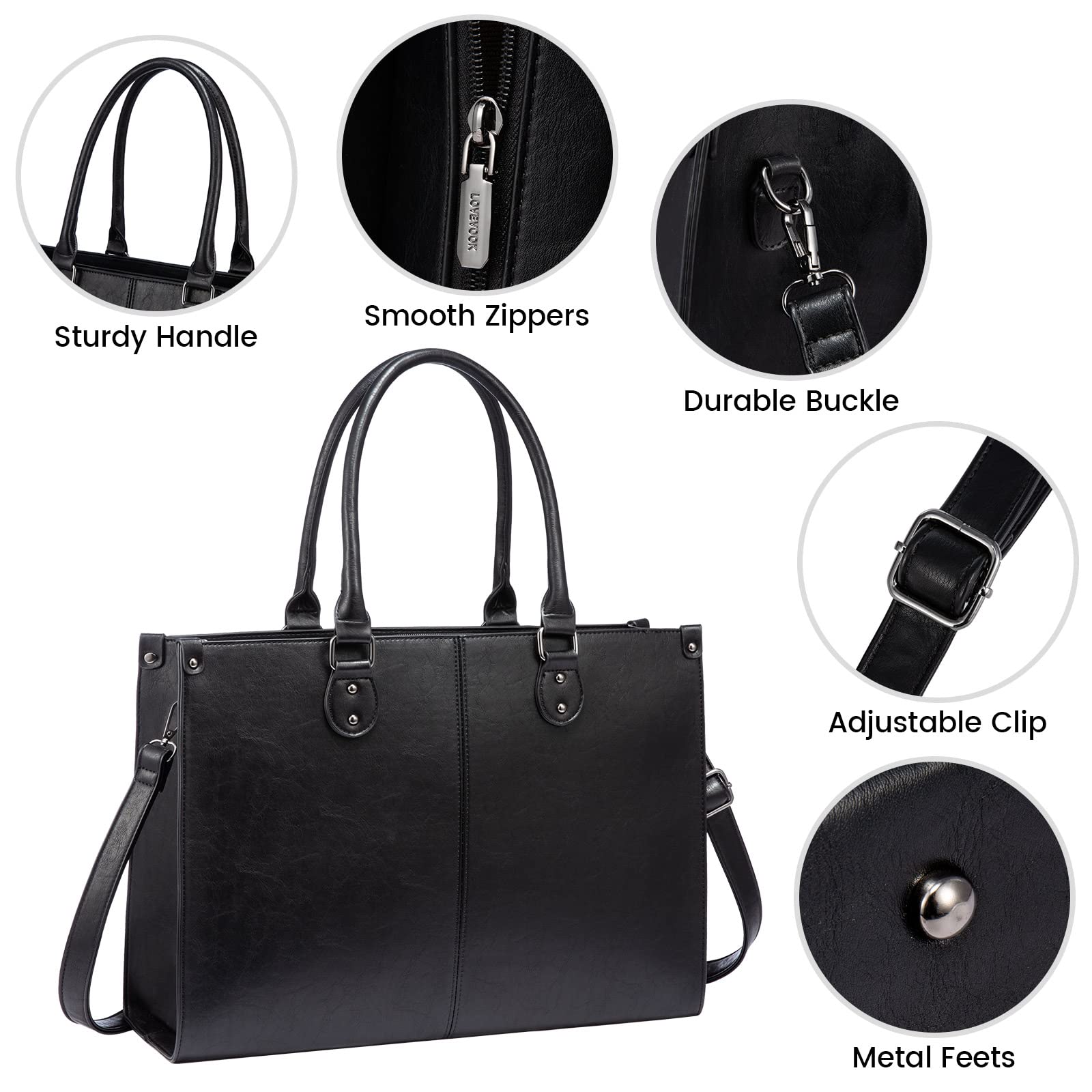 LOVEVOOK Bolsa para Portátil Mujer Grande de 15,6 Pulgadas Cuero PU Shopper de Hombro Cruzado Tote Bag de Trabajo para Negocios de Profesor Oficina Escuela