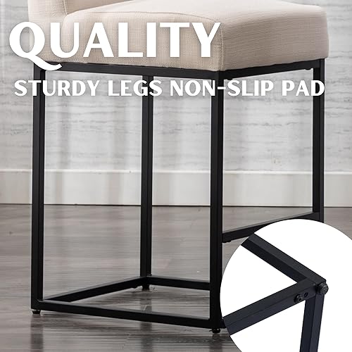 Miniatura 6 de RIVOVA Juego de 2 taburetes de bar de tela color crema de 27 pulgadas de altura con respaldo y reposapiés para cocina, taburetes de bar modernos de