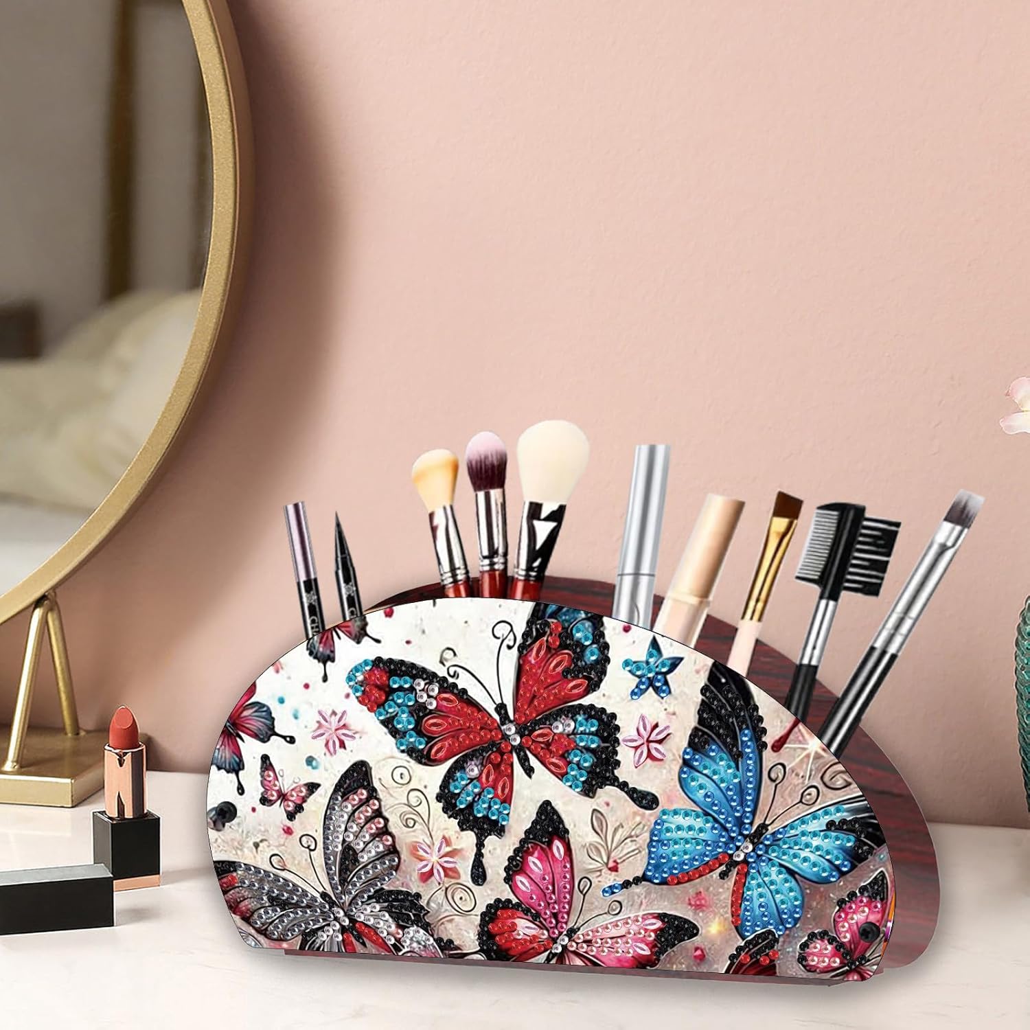 2Pcs DIY Diamond Art Painting Storage Box Versatile Organizer for Craft Sundries Beauty Storage Box Wooden Fan-Shaped Tabletop Ornament for Home and Office Organization-03