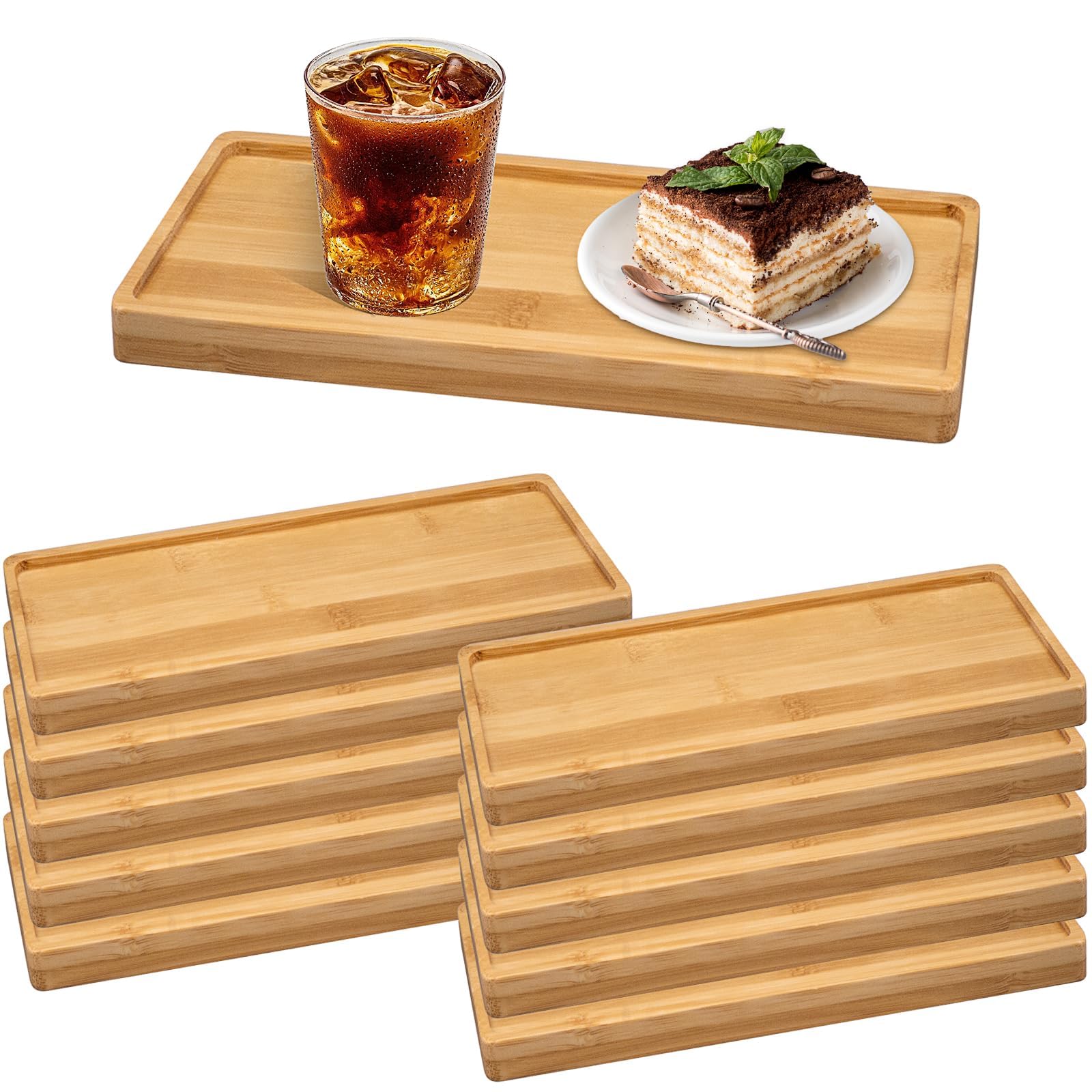 10 Pcs Small Wooden Serving Tray, 28 x 10 cm Rectangular Bamboo Serving Board Bulk, Wooden Charcuterie Boards Plates Decor for Food Restaurant Display Coffee Wine Tea Fruit Meals Dessert