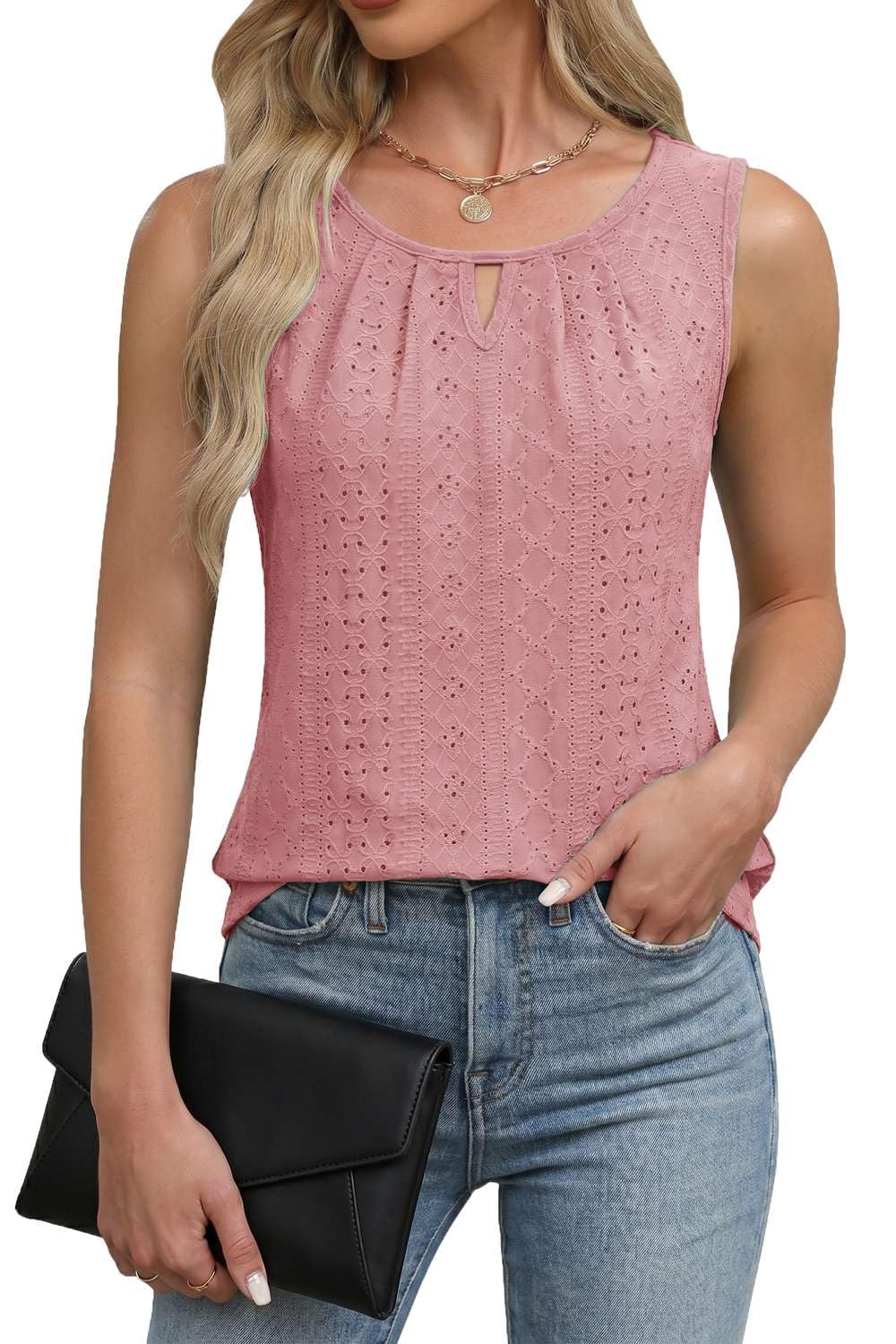 Pawate Damen Tank Tops Sommer Shirts Ärmellose Bluse elegant Oberteil Vorne Falten Tunika blusetop