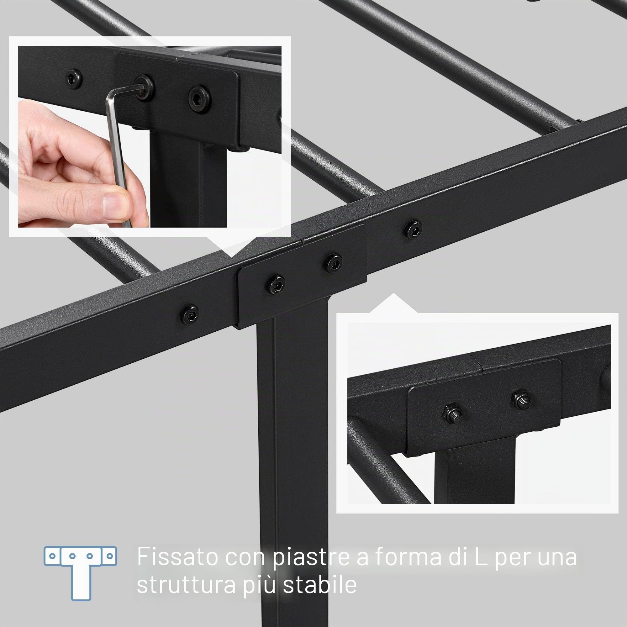 Yaheetech Struttura Letto Singolo in Ferro 90 x 200 cm Testiera Alta con Spazio Aggiuntivo per Camera da Letto Soggiorno Nera