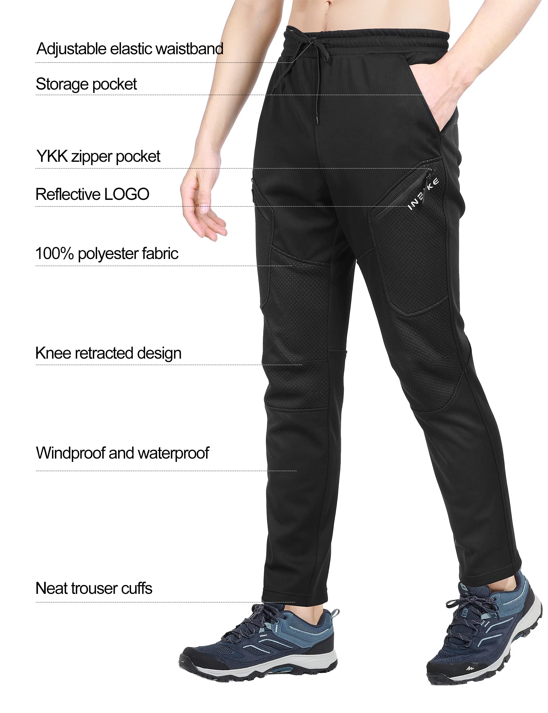 INBIKE Pantalon VTT Homme Hiver Chaud Impermeable Softshell Polaire Travail Coupe Vent Sport de Plein Air Ski Jogging Randonnée Cyclisme Velo