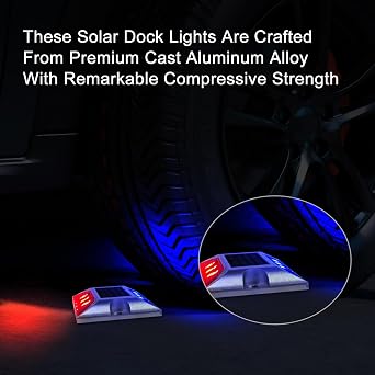 Aolyty Solar Driveway Lights Outdoor, Bright Solar Dock Lights, LED Warning Light Reflective Road Marker Steady Light IP65 Waterproof for Deck Sidewalk Stair Step Pathway (Red & Blue, 2 Pack)