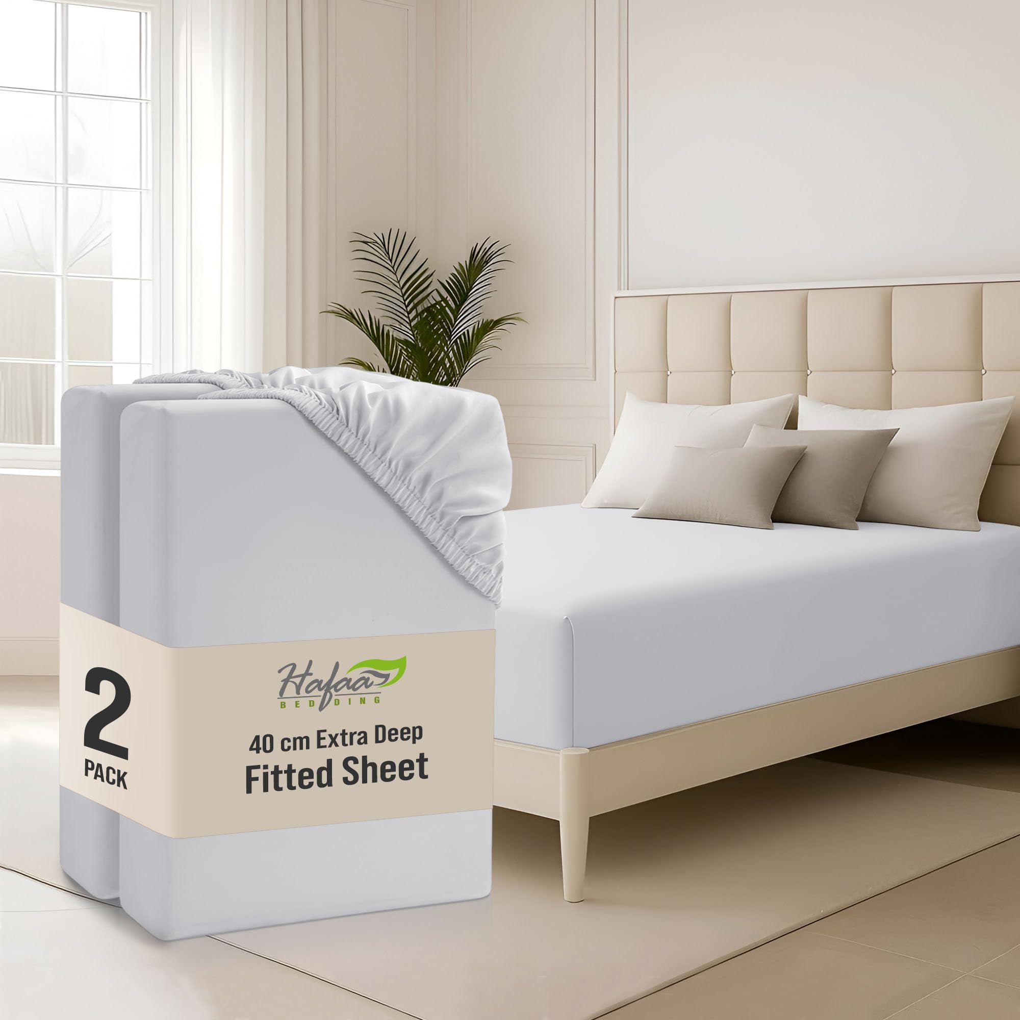 Hafaa Small Double Fitted Sheet 2 Pack 40Cm Deep Pocket 16 Inch White