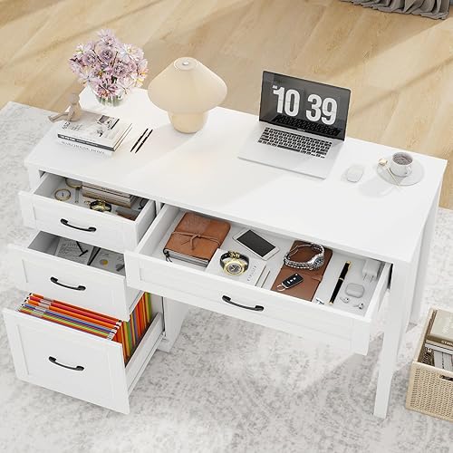 Miniatura 4 de Vabches Farmhouse Escritorio ejecutivo de 47 pulgadas con cajón de archivos, escritorio de madera para computadora con 3 cajones de almacenamiento,