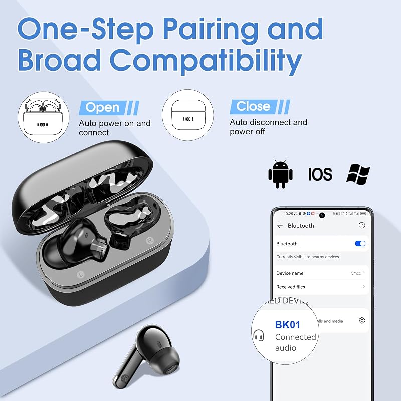Wireless Earbuds Bluetooth 5.4 Headphones 48H Playback Deep Bass Stereo Ear Buds with HD Mic LED Display in Ear Earphones IP7 Waterproof Earbuds for Laptop Pad Android/iOS Phones Sports Workout Black image 7