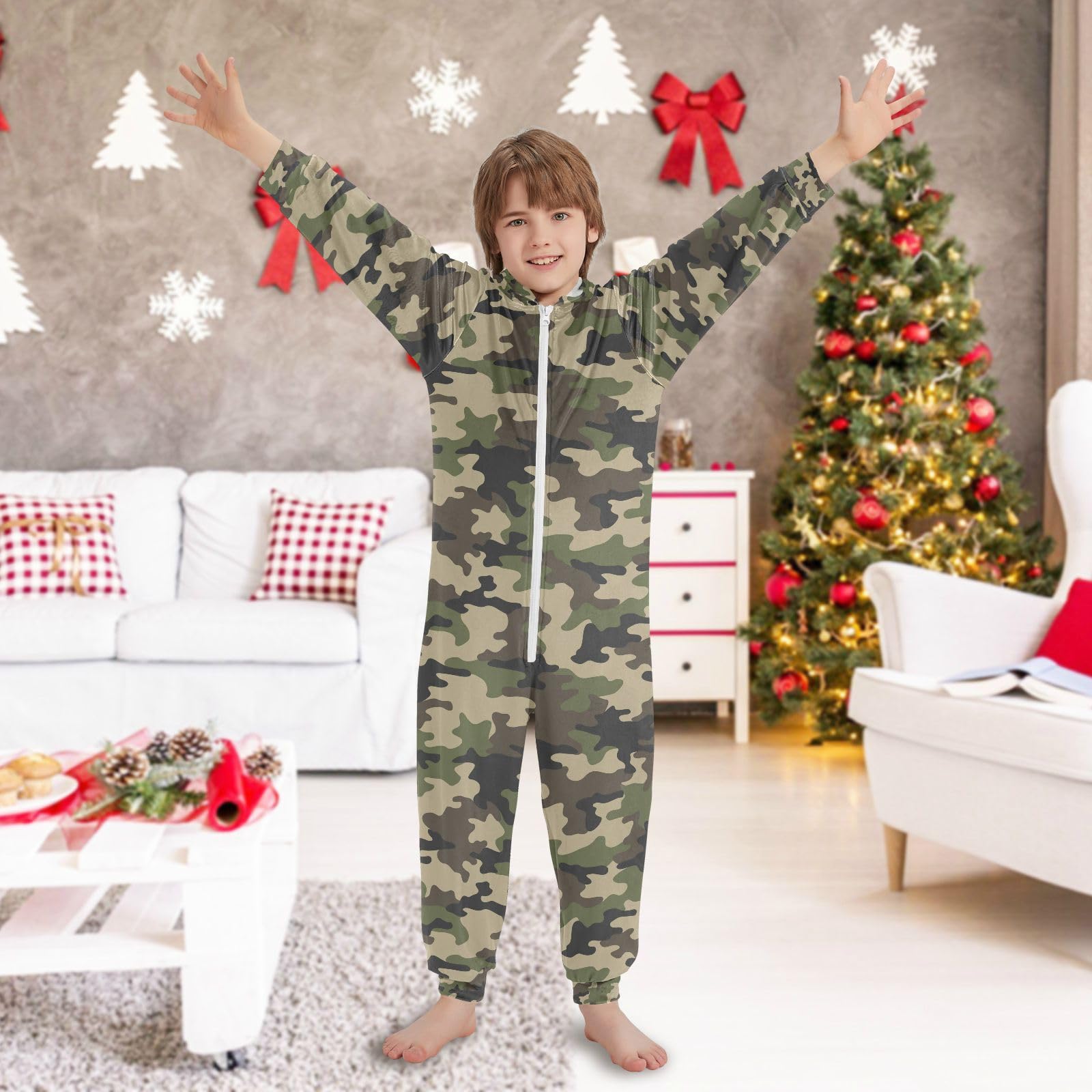 Mnsruu Schlafanzug mit Kapuze für Kinder, Jungen, Mädchen, Loungewear, Reißverschluss, Nachtwäsche, All-in-One-Schlafanzug, Kinder-Jumpsuit, Nachtwäsche