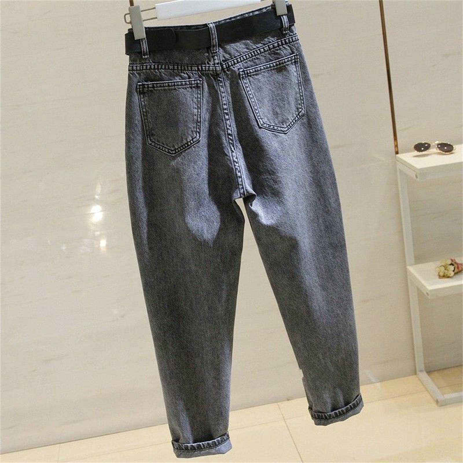 UKKO Jeans da Donna Jeans Donne Donne Primavera Smoke Grey Harem Pantaloni da Cowboy Denim Slip Plus Size
