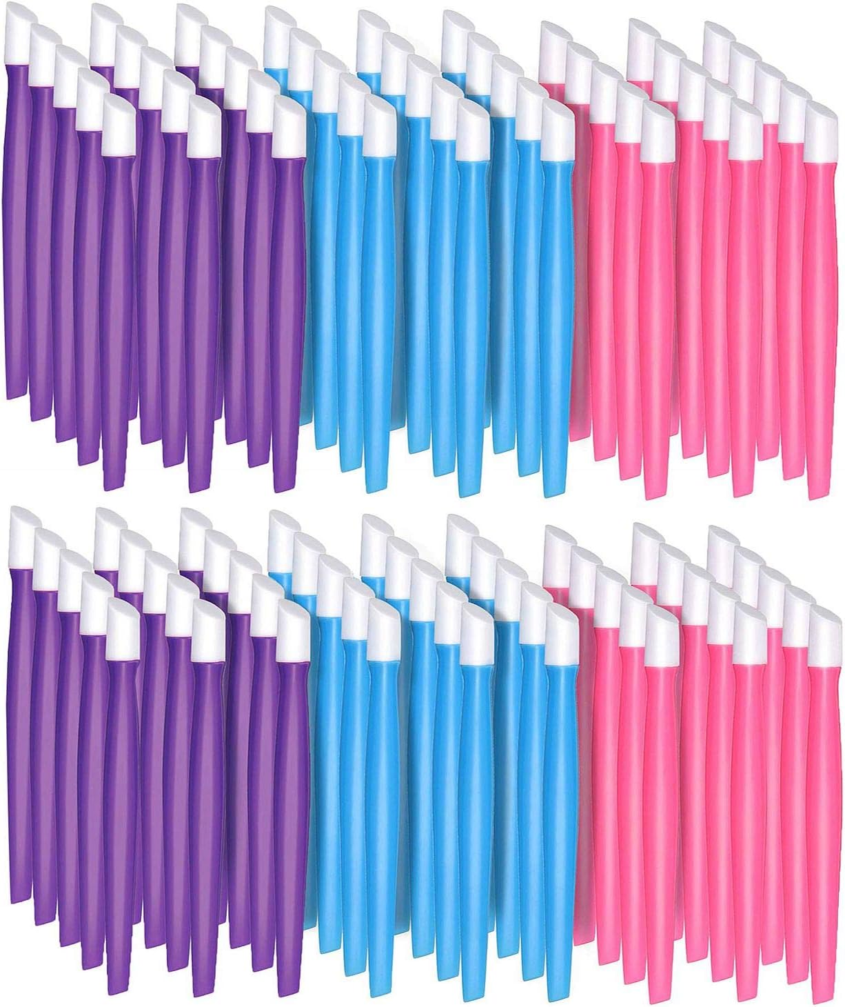 YBB 90 Pcs Rubber Nail Cuticle Pusher Plastic Handle, Rubber Tipped Nail Cleaner Art Tools for Women Nail Shop (pink, purple, blue)