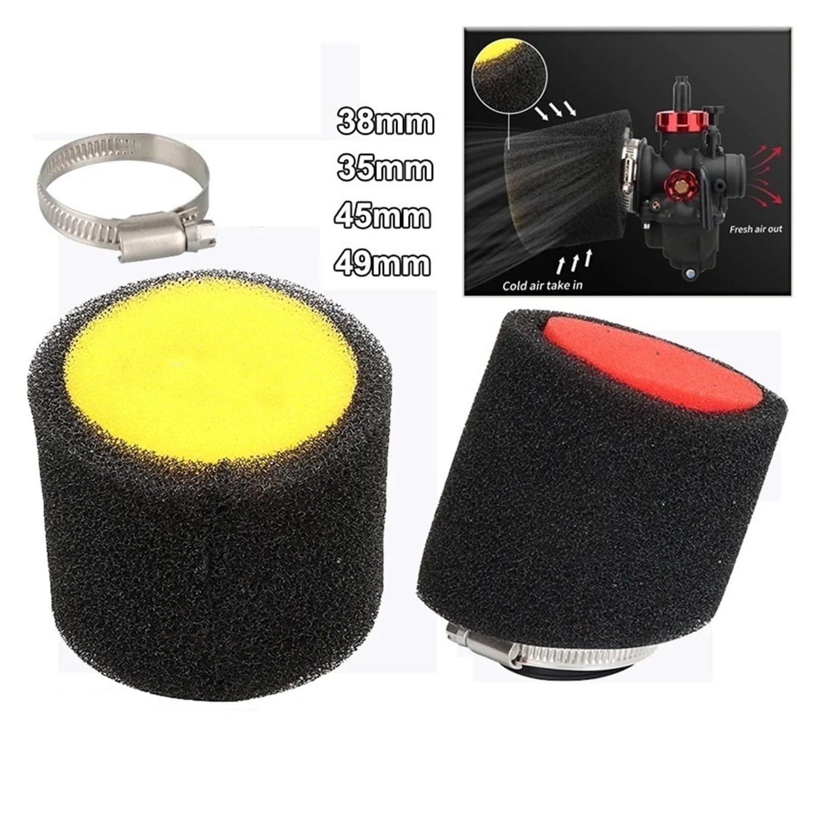 Filtro aria motocicletta Pulitore In Spugna Per Filtro Aria In Schiuma 35mm 45mm 49mm Accessori Moto Per Scooter Ciclomotori Aspirazione Moto
