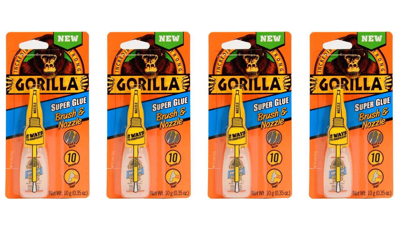 Gorilla Super Glue with Brush & Nozzle Applicator, 10 Gram, Clear, (Pack of 4)