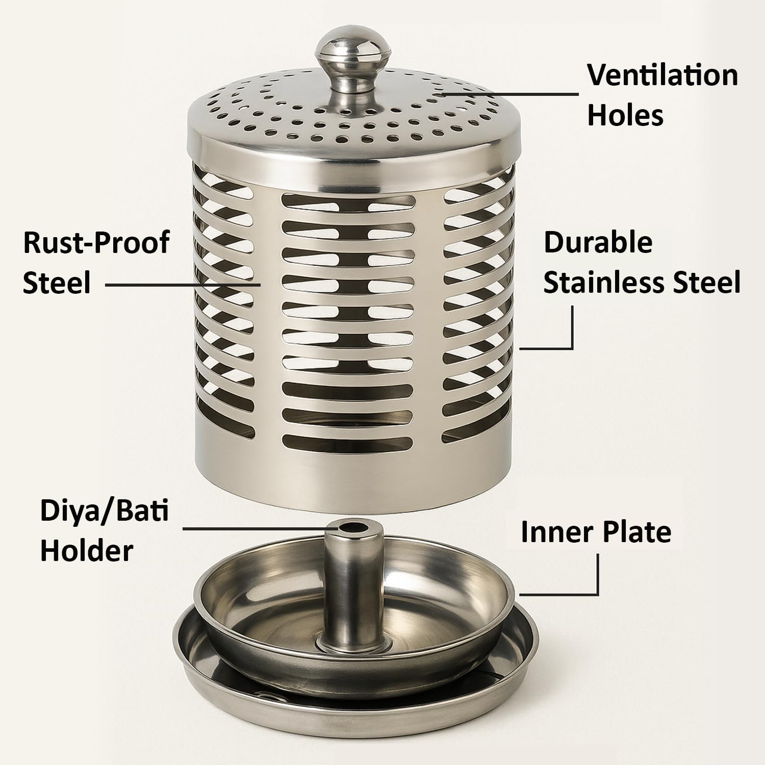 SWAURSAHA Stainless Steel Akhand Diya Jyot for Puja | Rust Proof Long Burning Diya with Cover Lid | Oil Diya Stand for Pooja Temple Spiritual Home (Silver) 1