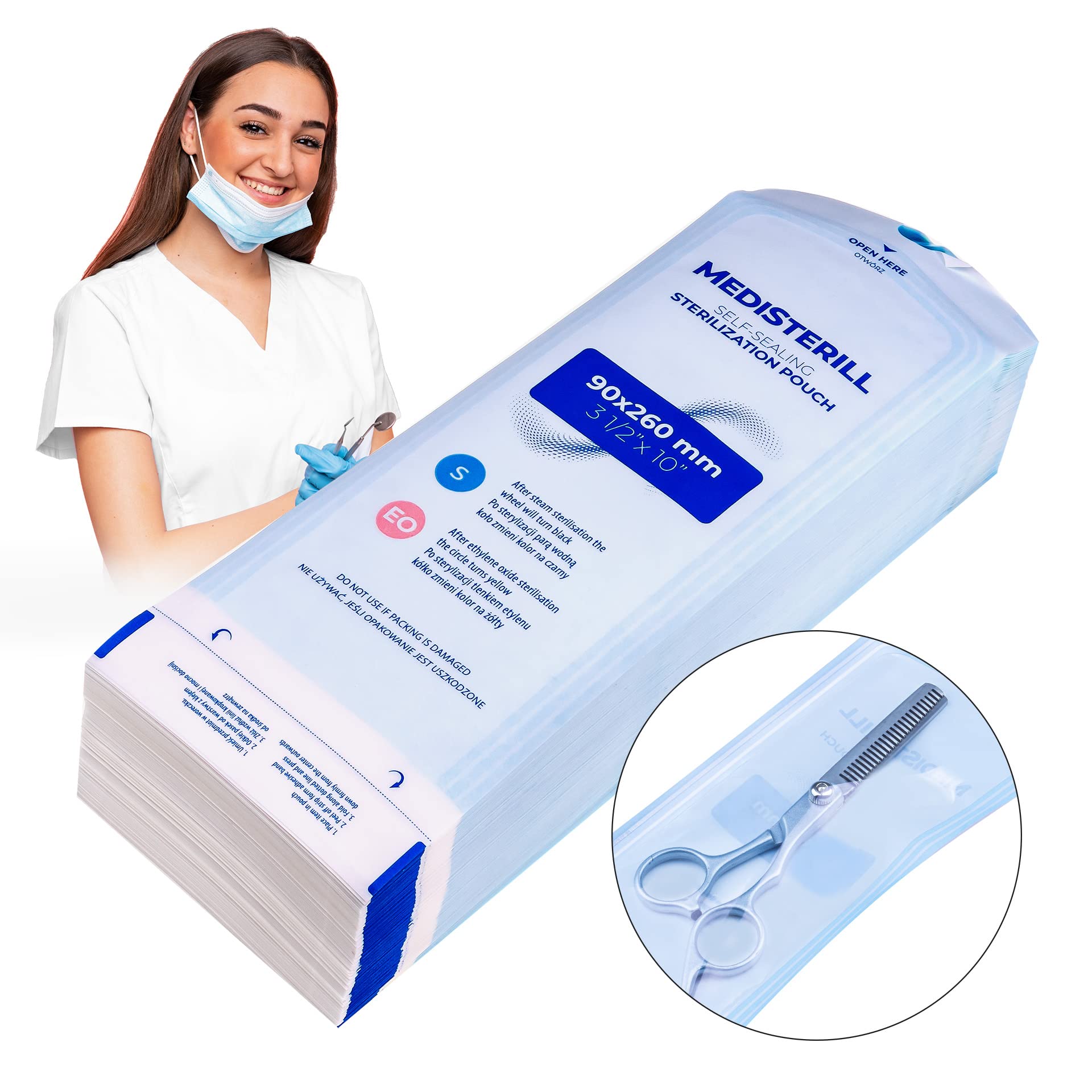 Bolsas de esterilización autosellables PVC 9 x 16,5 cm para autoclave dental