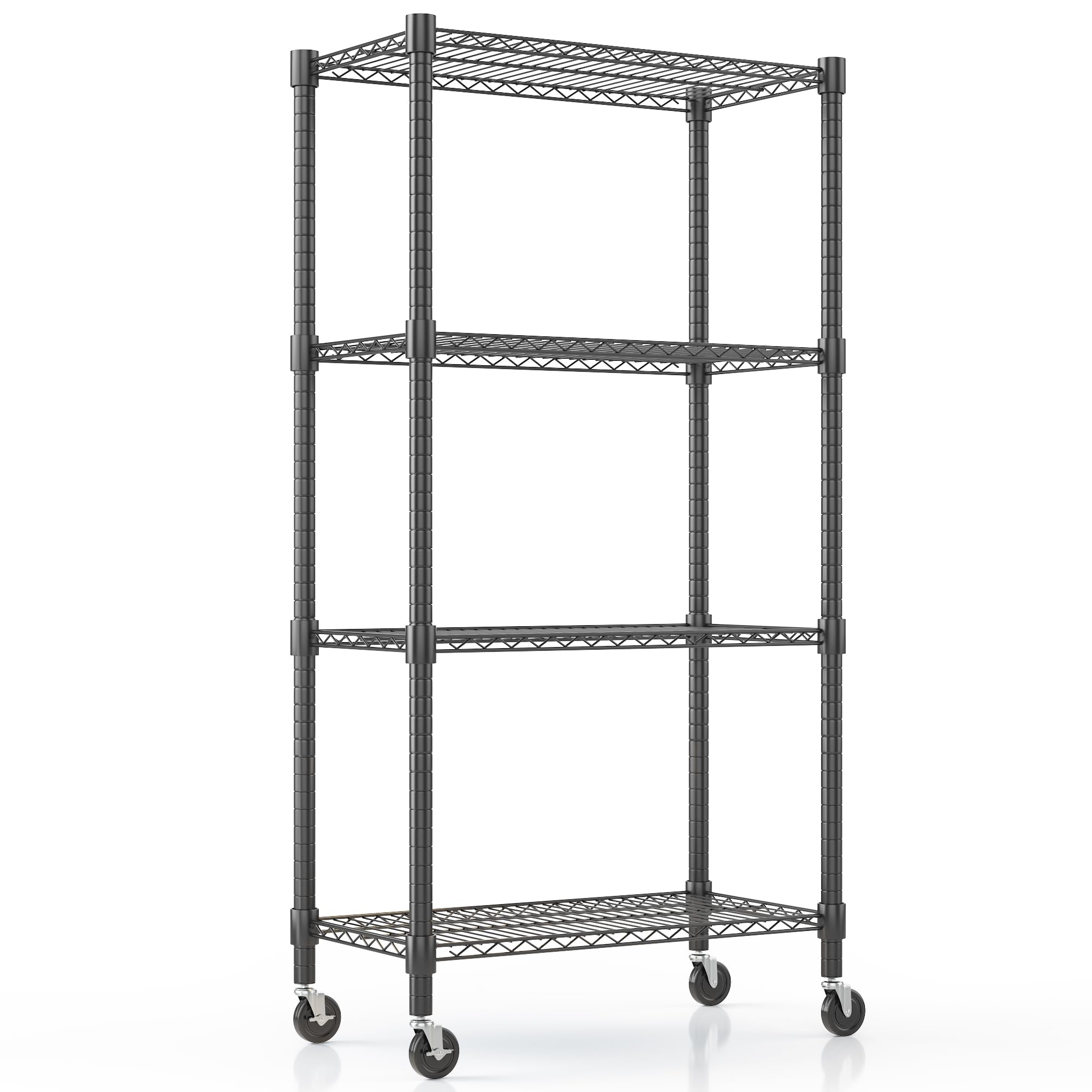 Himimi 72" H Wire Shelving Unit Storage, Metal Storage Shelves with Wheels, Heavy Duty Shelves with 4-Tier Adjustable Layer Rack Strong Steel for Kitchen Pantry Basement, 14" D×30" W×72" H, Black