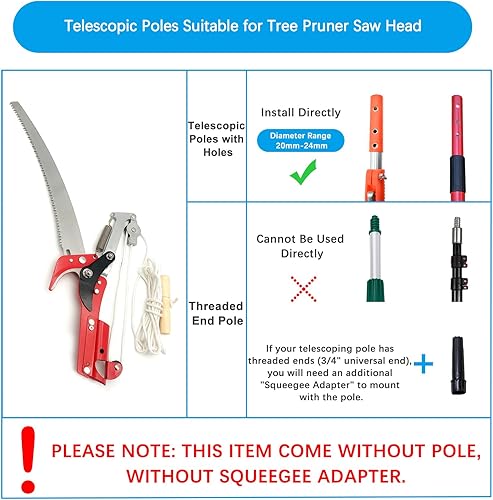 Miniatura 8 de BAYTORY Cabeza de sierra extensible para árboles sin poste, ramas de gran altitud, tijeras de podar para recortar, cortadora para plantas de vid