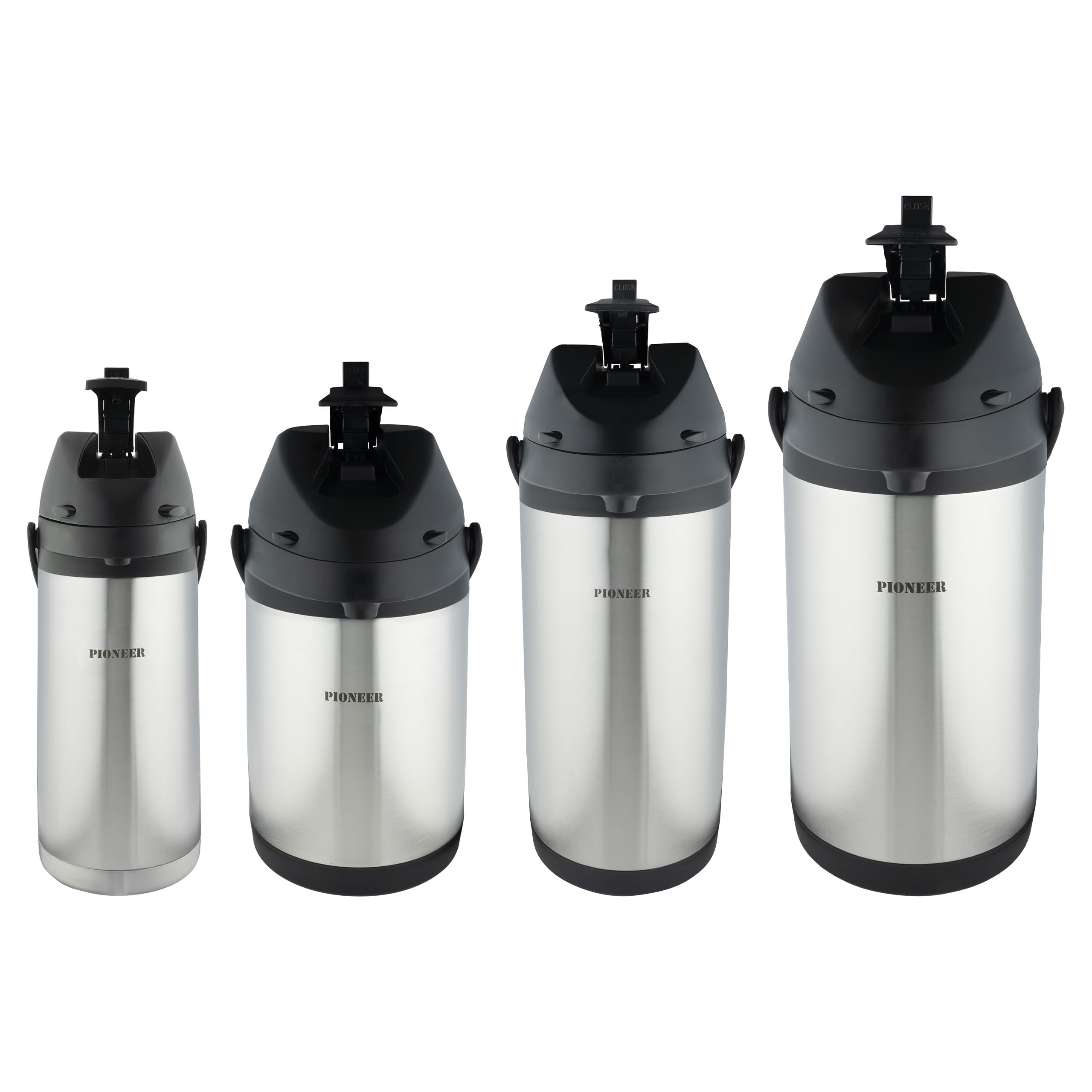 Pioneer Flacon 1,9 L en acier inoxydable avec levier, flacon étanche pour boissons chaudes et froides, distributeur de boissons à pompe facile à utiliser pour les événements