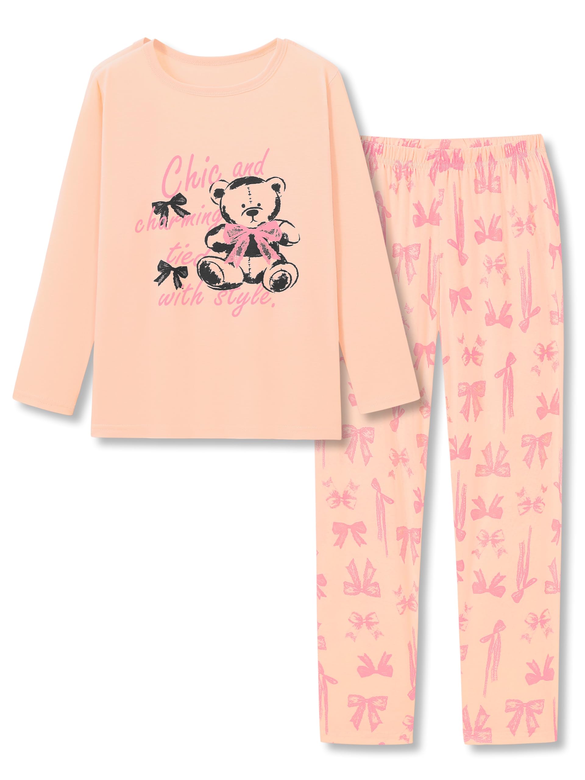 Beezizac Girls Pajamas Cute Print Short/Long Sleeve Pants Set Size 6-18