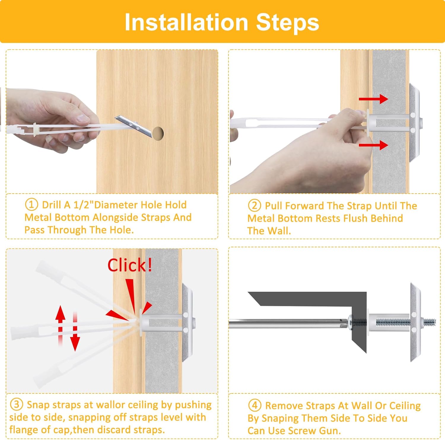 Heavy Duty Drywall Anchor Bolts with 1/4"-20 Fastener Suitable for TV Mounting Hollow Wall Anchor Bolt Screw Kit Supports Up to 270 lbs Each on 1/2 Inch Drywall Pack of 42