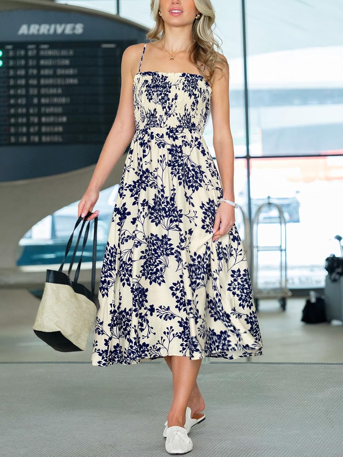 CUPSHE Women's Floral Smocked Midi Dress Sleeveless Spaghetti Strap Boho Flowy A Line Spring Summer Beach Long Dresses - Image 6