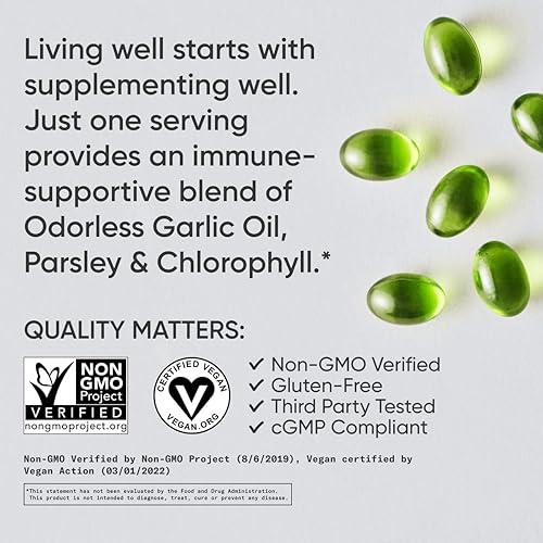 Miniatura 4 de Pastillas de aceite de ajo sin olor 1000 mg con perejil y clorofila verificadas sin OMG certificado vegano y sin gluten 150 geles