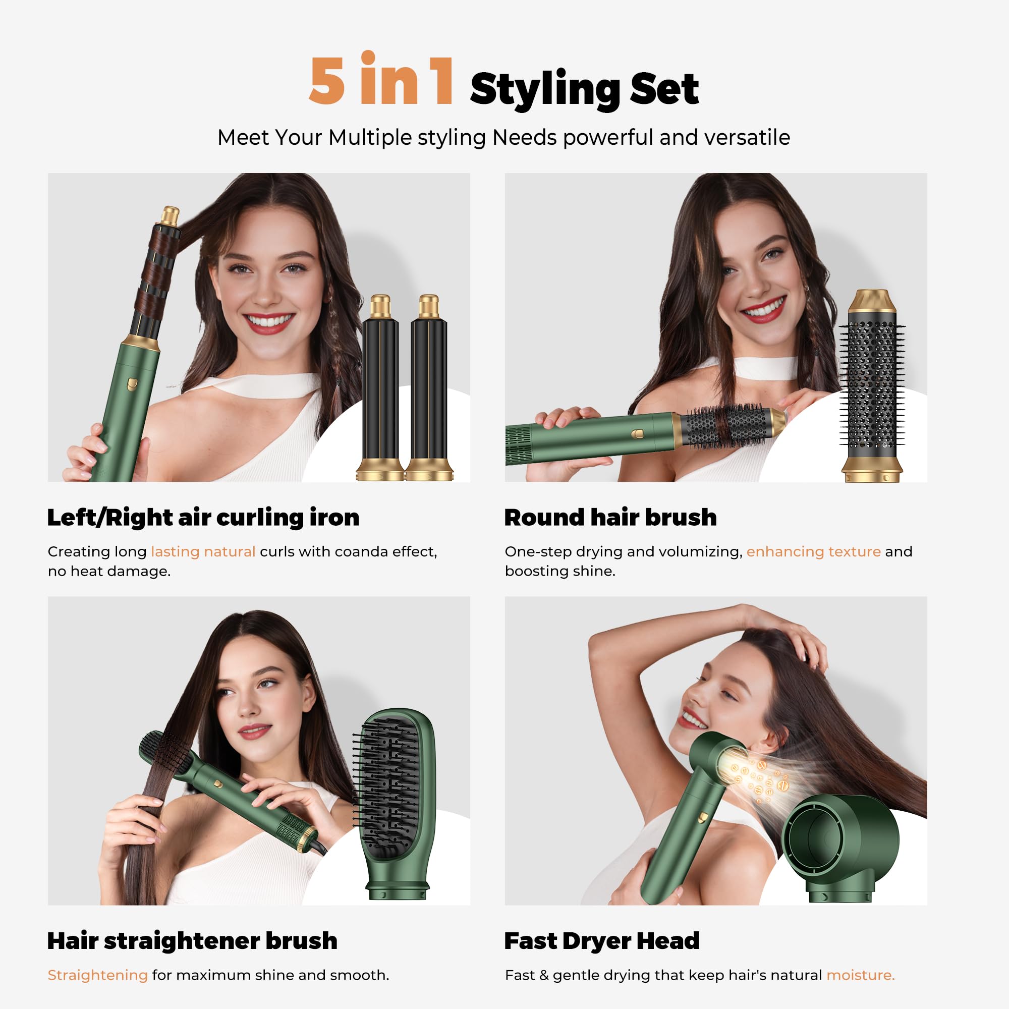 OKWRAP 5-in-1 Hot Air Styler, 700W Auto-Wrap Curlers, 110-120V