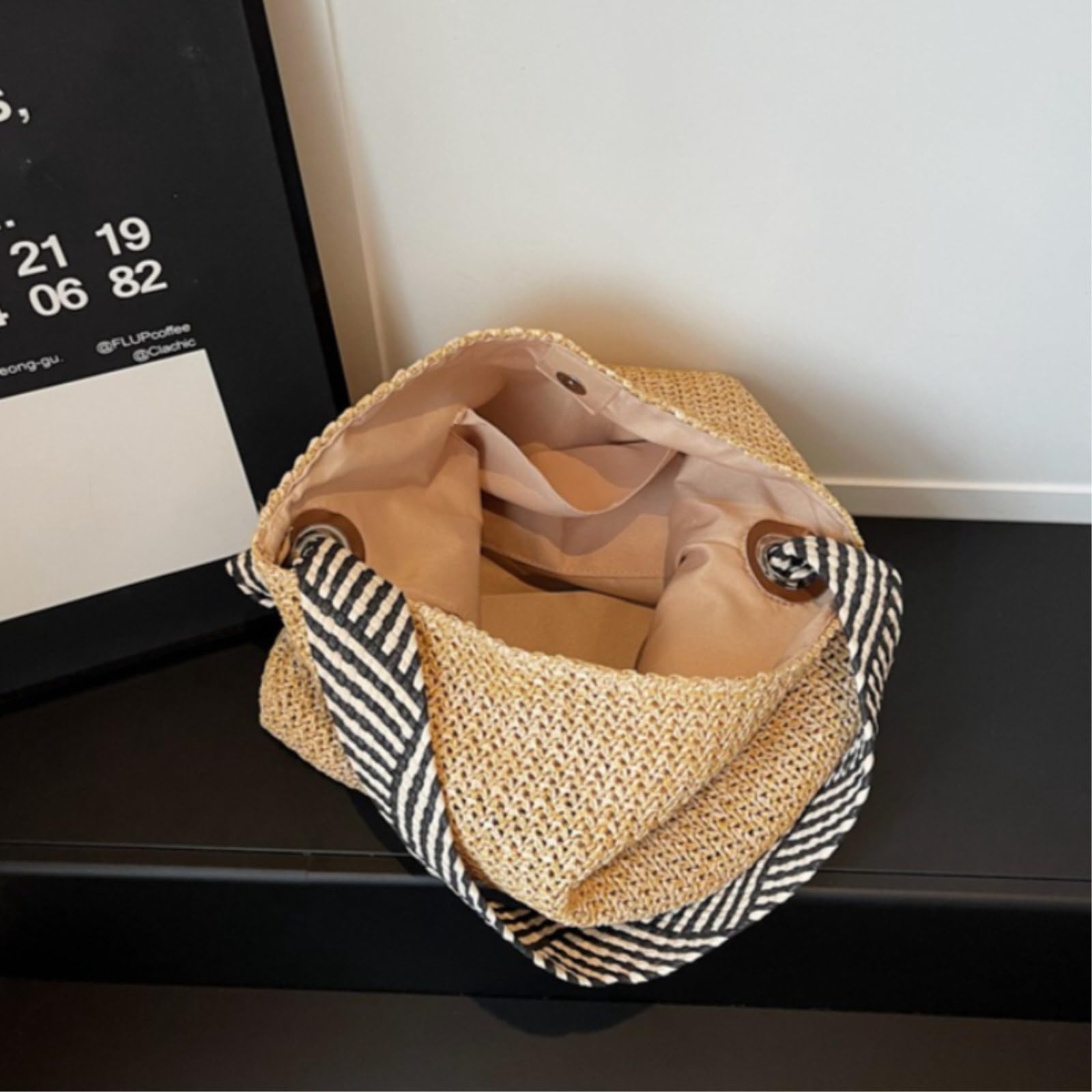 Borsa di Paglia Donna A Traccia Spiaggia Estiva, Tessuta Colorata, Grande capacità per Le Donne -Green