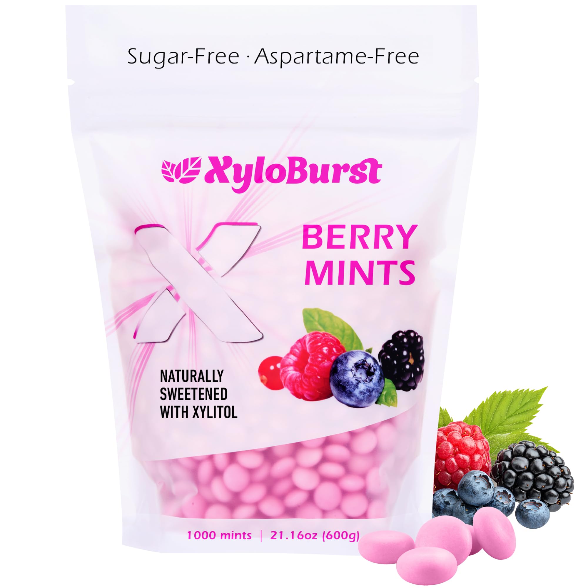 Xyloburst - Xylitol Mints | Sugar Free Breath Mint for Oral Health | Gluten Free, Vegan, Keto Friendly | Aspartame Free Mints | Berry | 1000 Count Bag