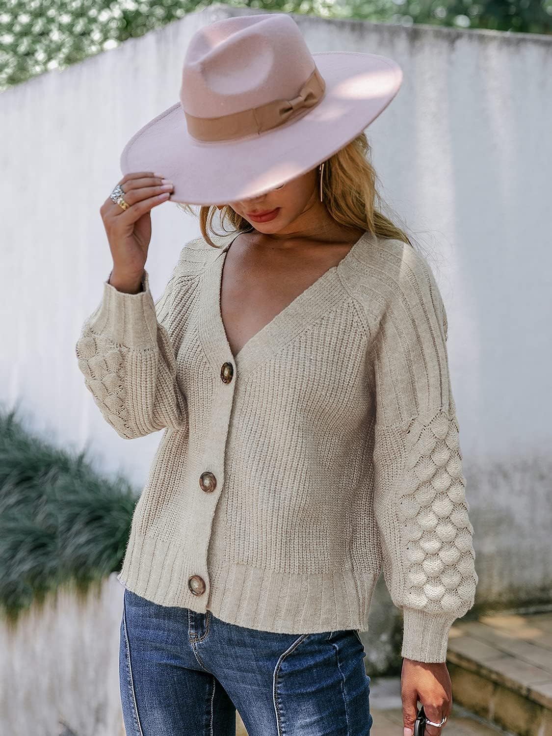 Miessial Women's Button Down Long Sleeve Cardigan Sweaters Chunky Cable Knit Crop Sweater Top - Image 4