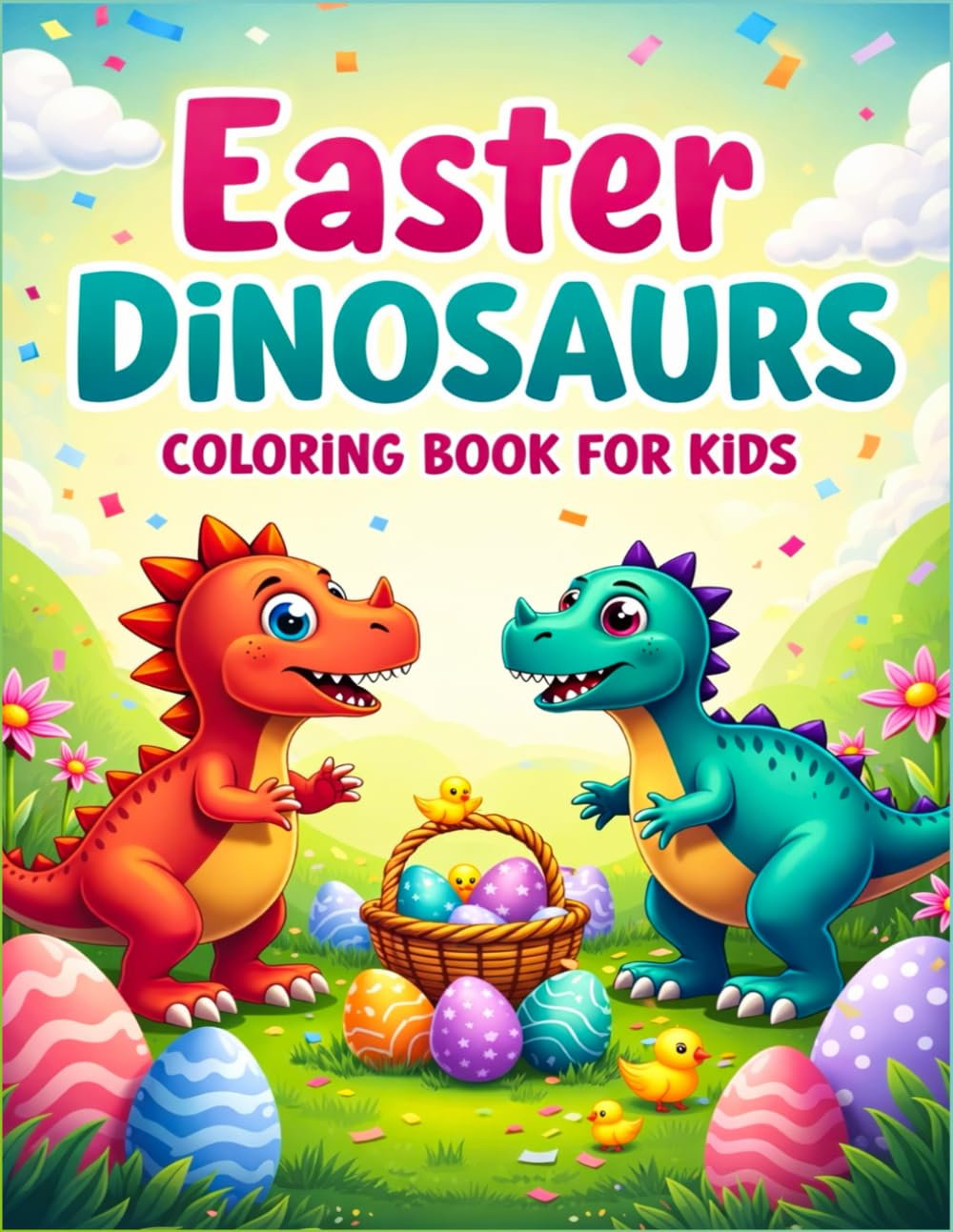 Easter Dinosaur Coloring Book for Kids: Fun and Easy Easter Dinosaur Coloring Pages for Children | Easter eggs, baskets, Bunnies, Chicks,, and More | 40+ Full Coloring Pages