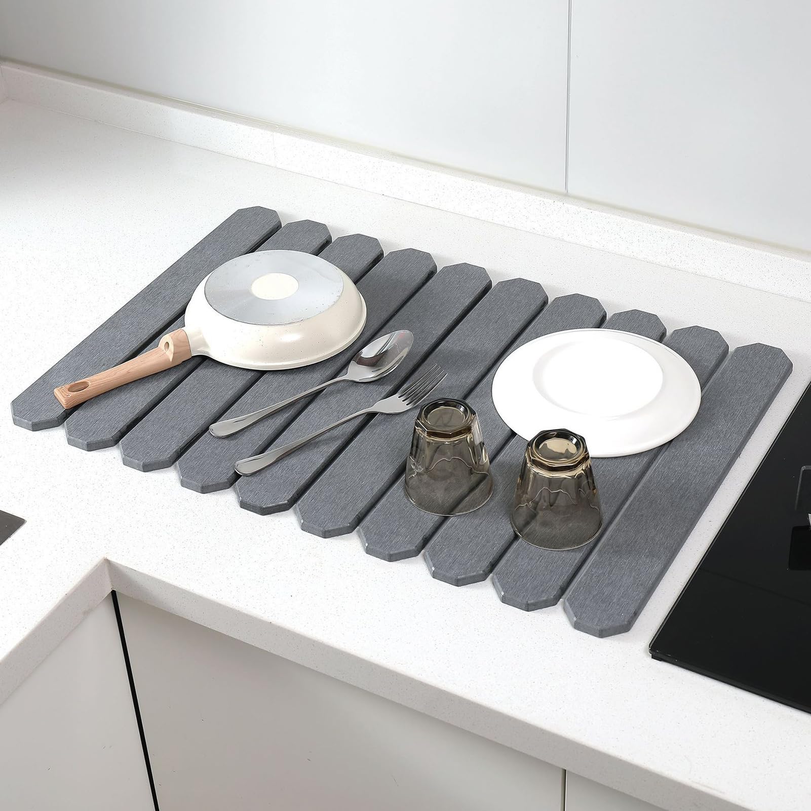 Diatomaceous Stone Drying Pad Kitchen Bathroom Absorbent Mat Heat Resistant Non Slip Fast Evaporation Counter Organizer for dishes cups utensils modern home use