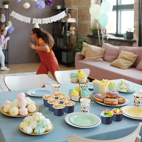 Vista 6 de 100 cuencos de papel desechables para helados, recipientes de postre para yogur y postre, cuencos desechables de yogur para postre, para alimentos