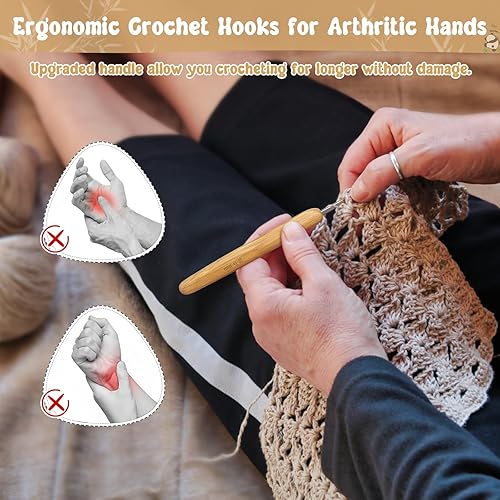 Miniatura 3 de Katech 10 ganchos de ganchillo ergonómicos para ganchillo, mango de madera de bambú, gancho de ganchillo de tamaño pequeño (0.030-0.118 in), hilo de