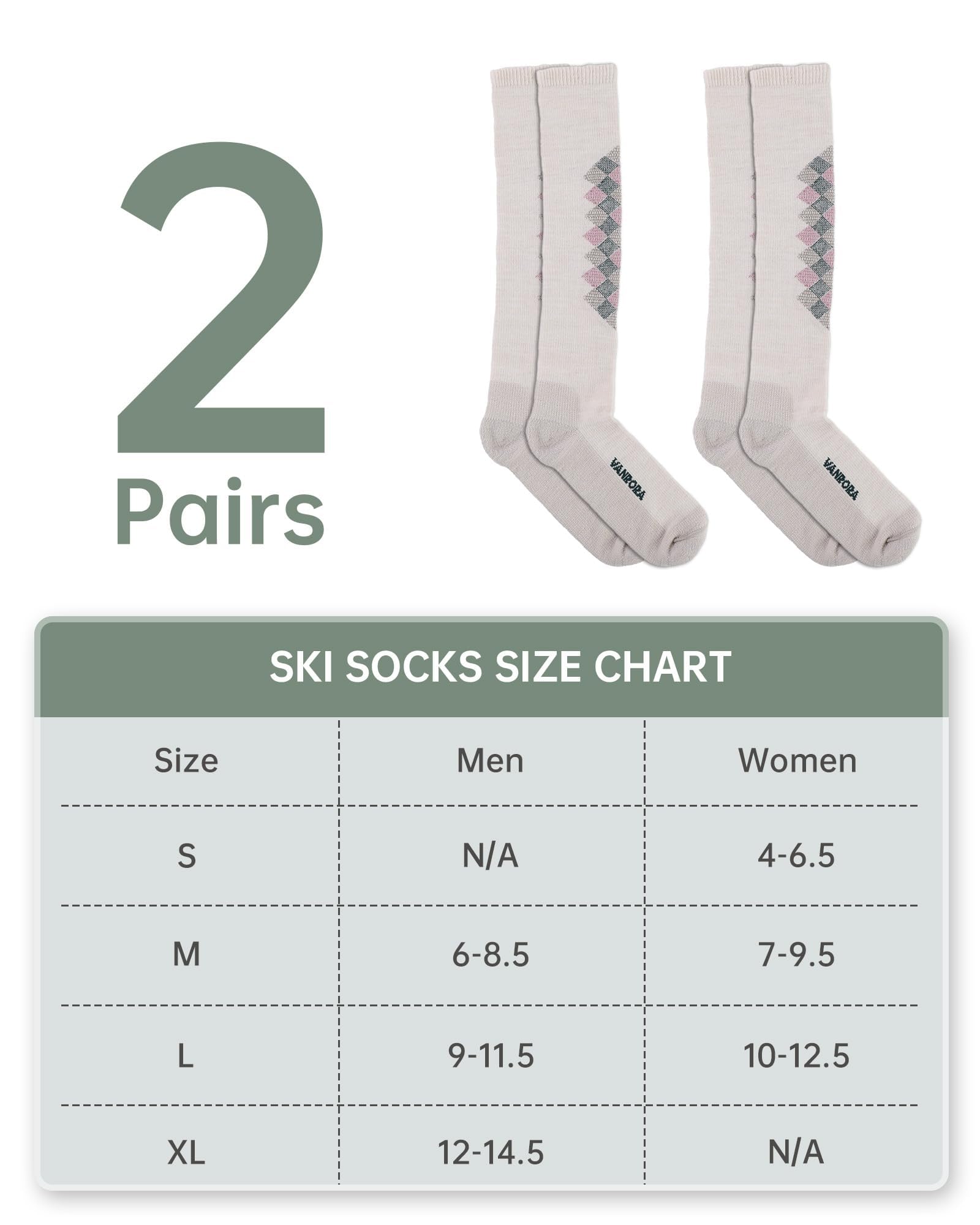 VANRORA 2 Paar Merinowolle Skisocken, hergestellt in den USA, über der Wade Snowboardsocken für Herren & Damen (Keystone)