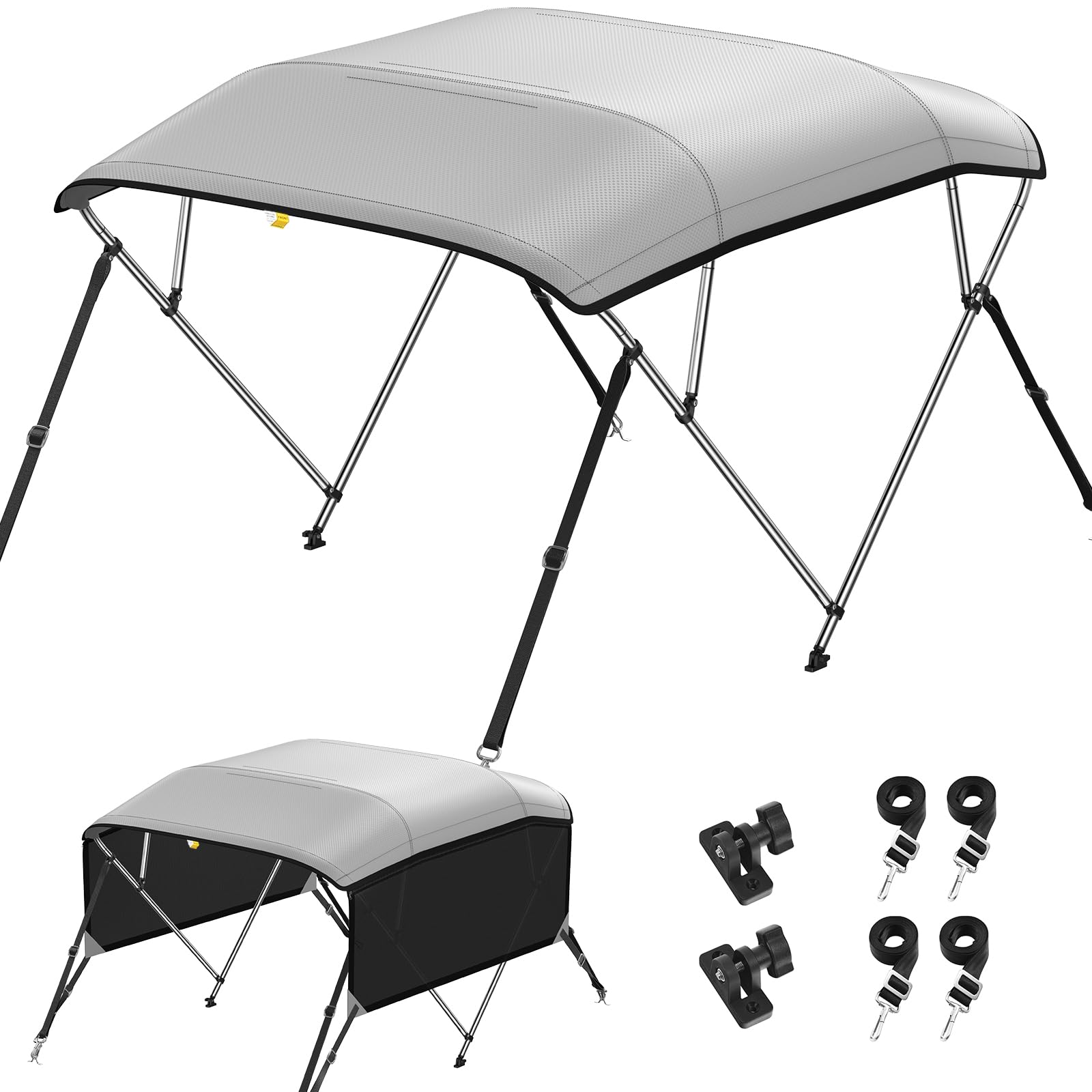 KAKIT 3 4 Bow Bimini Tops for Boats with Mesh Sides Heavy Duty Cover Adjustable 4 Straps Zippered Storage Boot