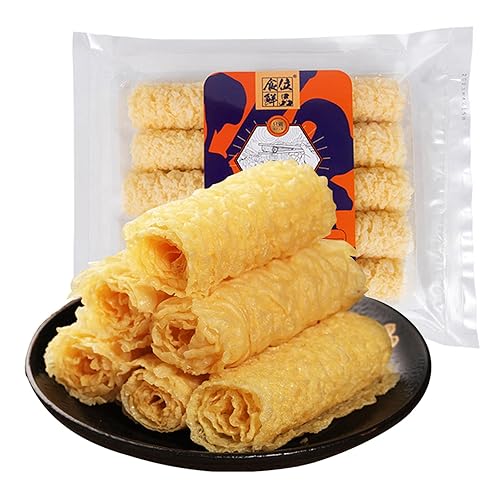 SXET Piel de tofu seca, Rollos de piel de tofu crujiente, Rollos de cuajada de frijoles dorados, 4.23 onzas por paquete de 1