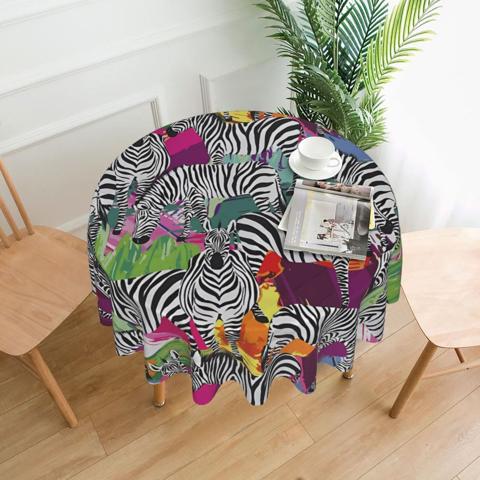 Whjssf Black Zebra Prints Round Decorative Tablecloth 60In - High-Grade Polyester Table Throw For Dining & Outdoor Parties