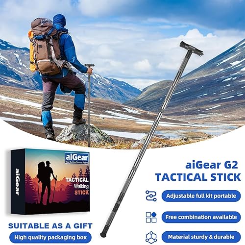 Miniatura 8 de aiGear G2 Tactical Stick Hiking Walking Staff - Trekking Poles Outdoor Adjustable Hiking Stick for Camping Hiking 5 Tubes Gray