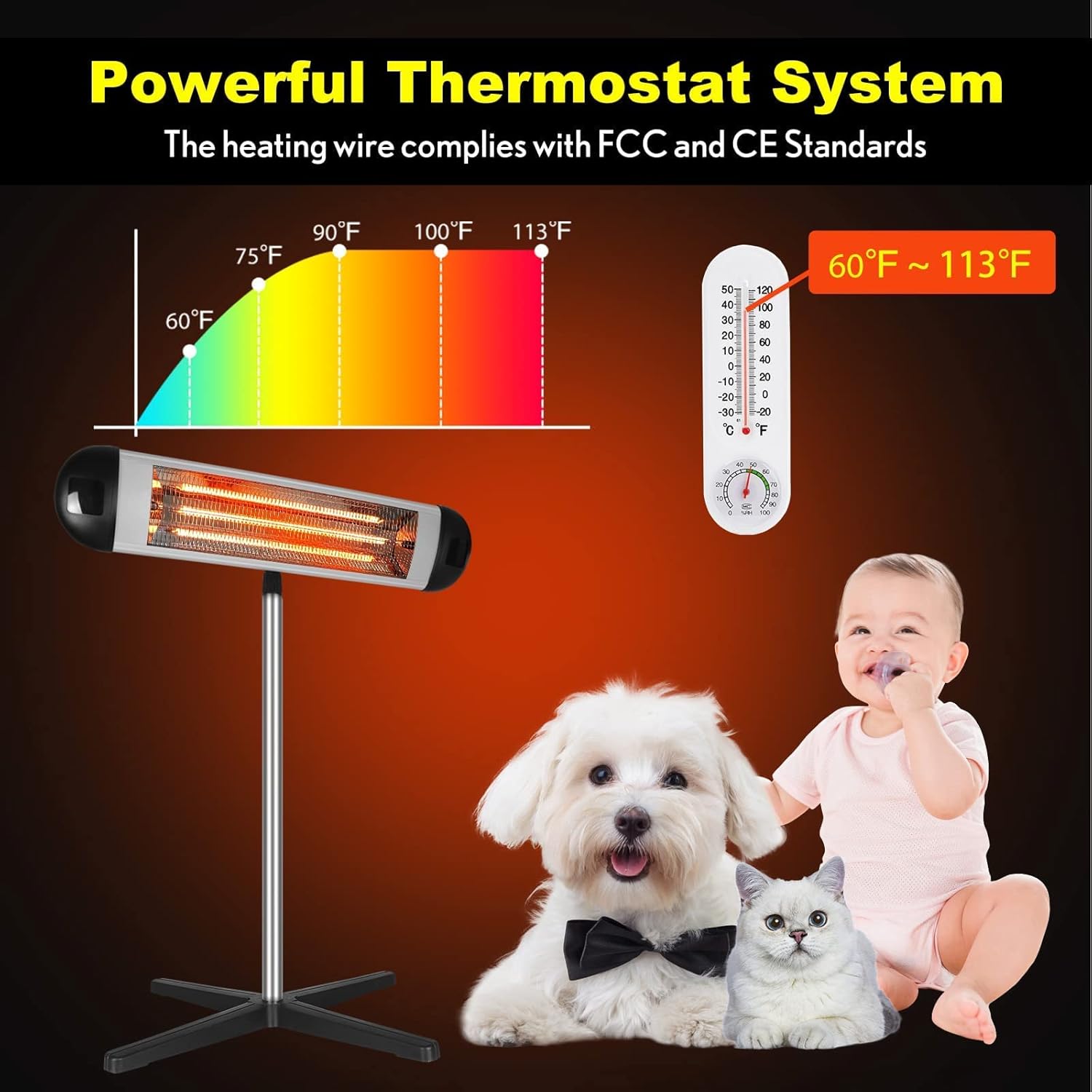 Electric Patio Heater Outdoor Freestanding - 1500W Outdoor Electric Heater with Stand, Patio Heaters for Outdoor-Mount to Ceiling/Wall, Portable Heater, Height-adjustable Wall Heater Garage Heater : Patio, Lawn & Garden