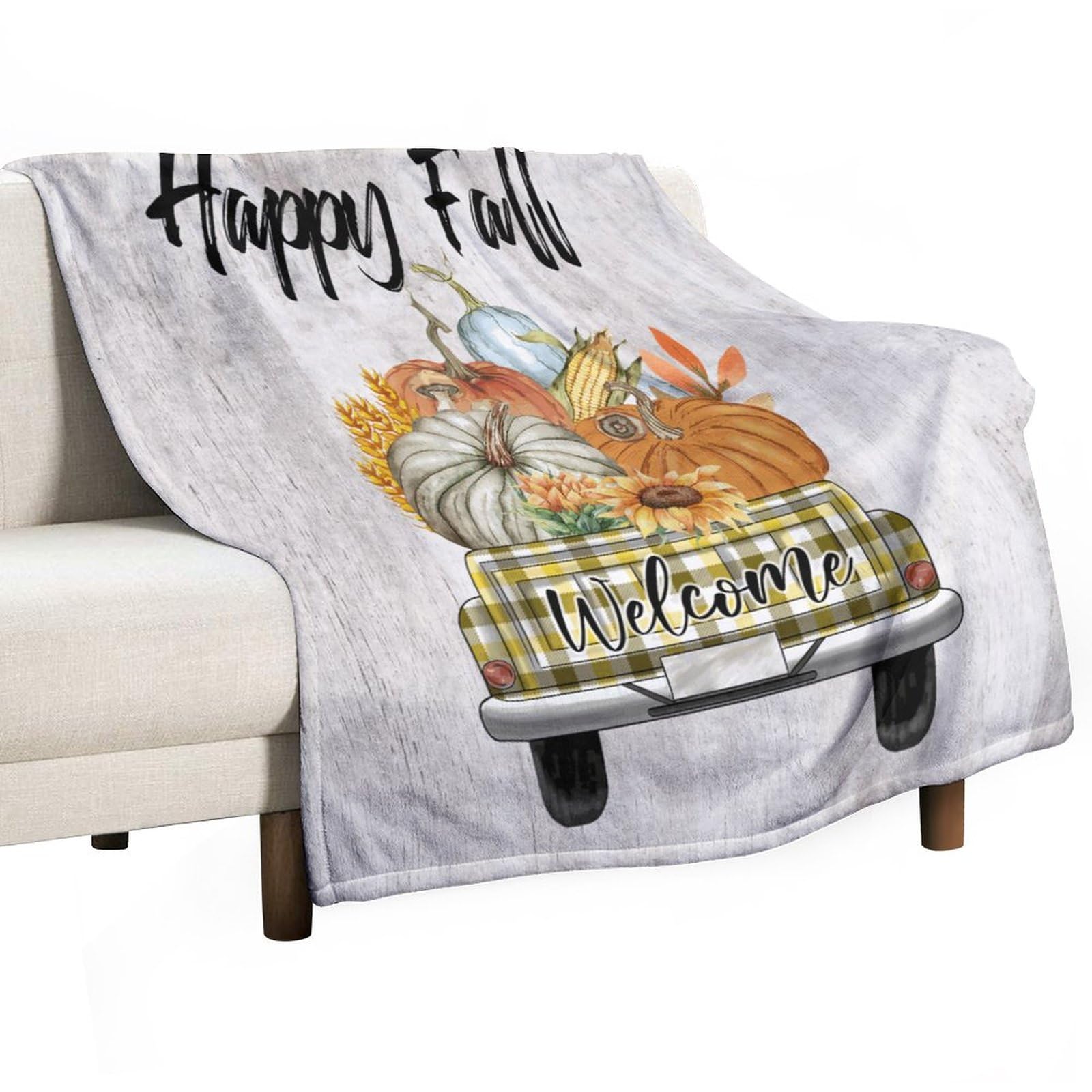 Couverture polaire automne plaid canapé jeté de lit en peluche motif citrouille 101x127 cm