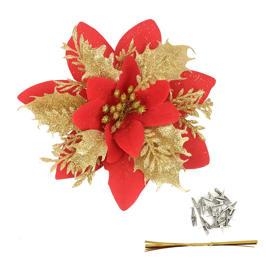 Fleur pailletée rouge pour partager la magie de Noël en famille