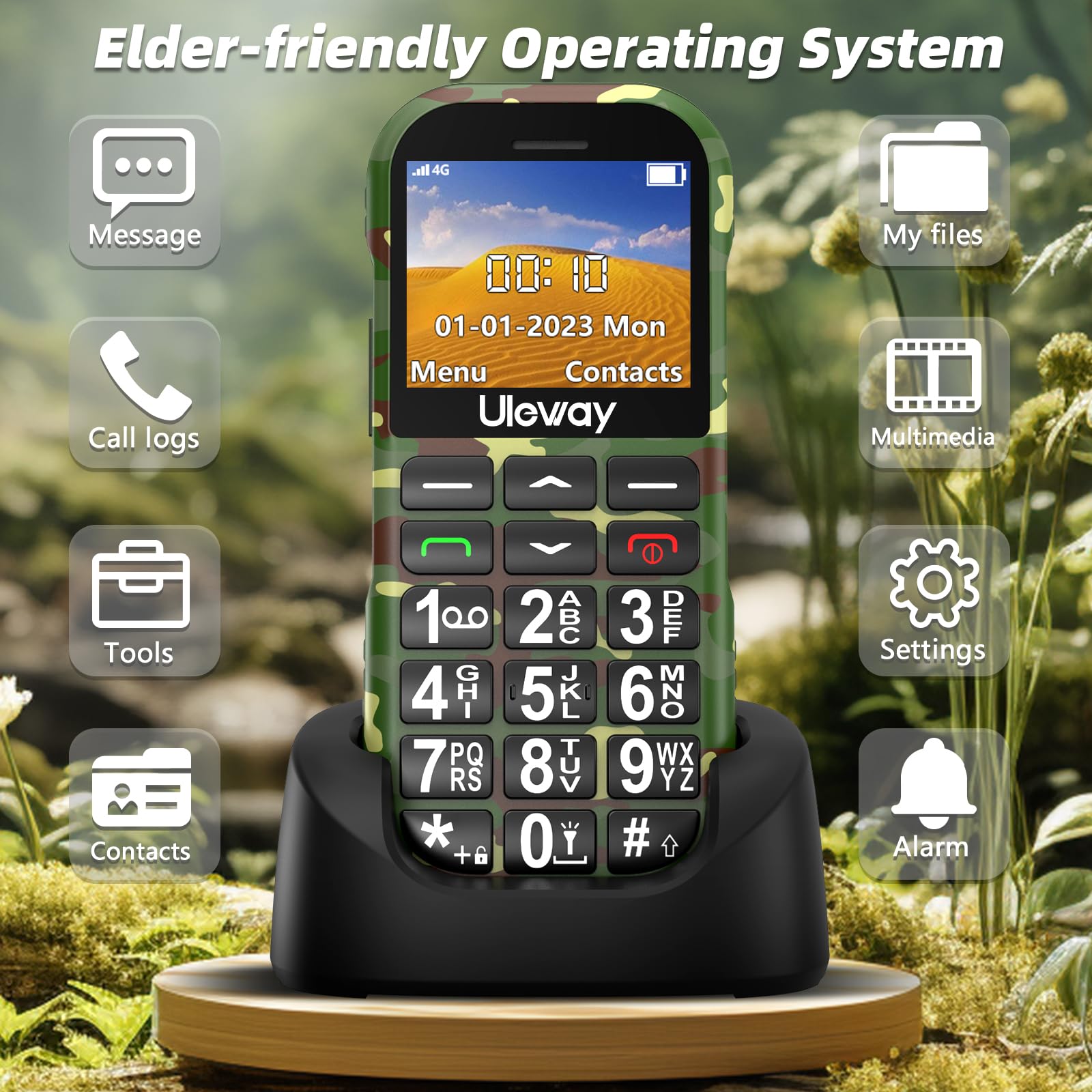 CHAKEYAKE Telefono Cellulare per Anziani con Tasti Grandi, GSM Doppia SIM, USB C per La Ricarica del Telefonino per Anziani con 1800mAh Aggiornata Batteria, Suono Alto, Funzione SOS, Base di Ricarica