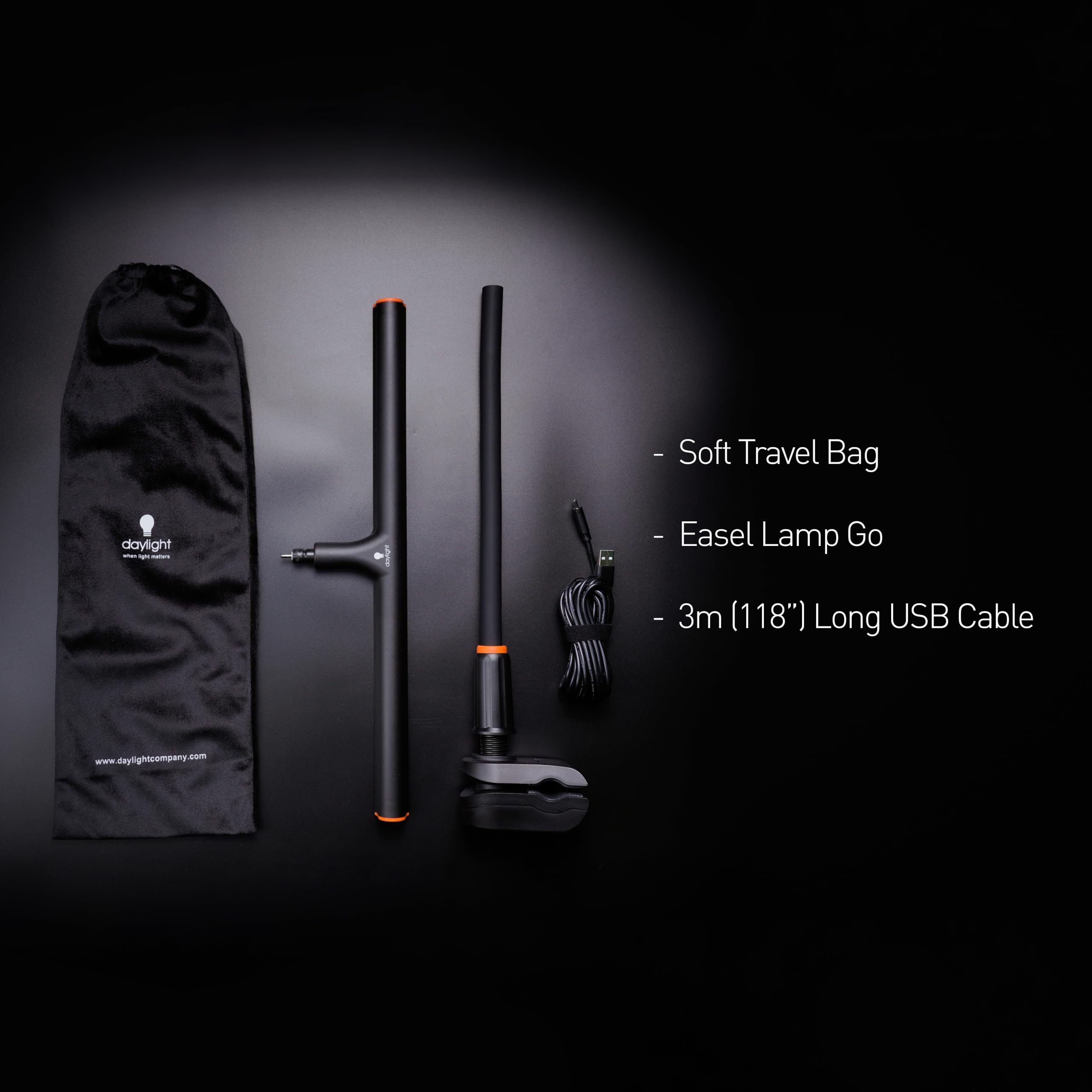 Daylight Company Easel Lamp Go – lampa artystyczna LED premium z 95+ CRI, 3-stopniowy ściemniacz, kabel USB C i wbudowany akumulator zapewnia doskonałe odwzorowanie kolorów i nieprzerwane światło