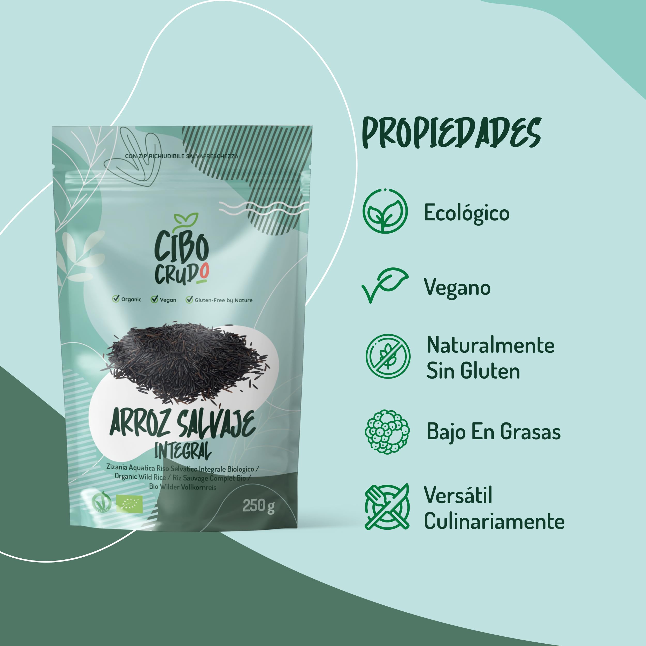 Arroz Salvaje Integral Ecológico - 250g. Zizania Aquatica o Arroz Negro Salvaje.
