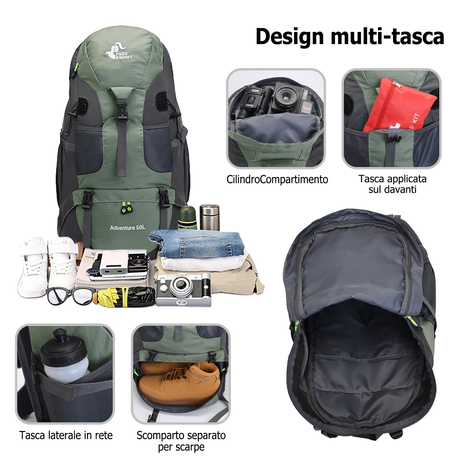 50L Zaino da Trekking Zaino Grande Impermeabile Zaini Poliestere Donna Uomo Backpack per Escursionismo Campeggio Arrampicata Viaggio Blu Marino