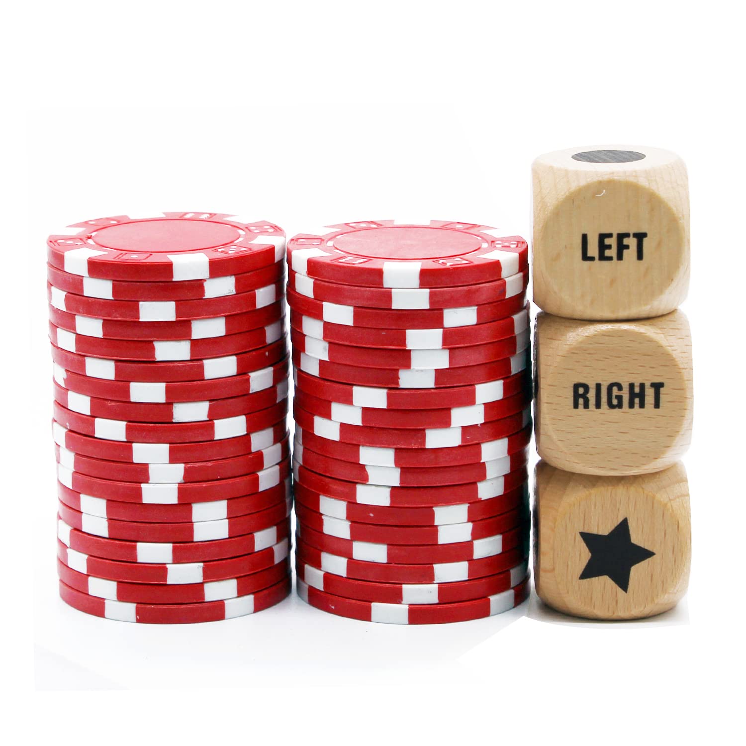 Juego de dados mejorado con 3 dados de madera de haya + 36 fichas de póquer de 0.41 oz (rojo) 5