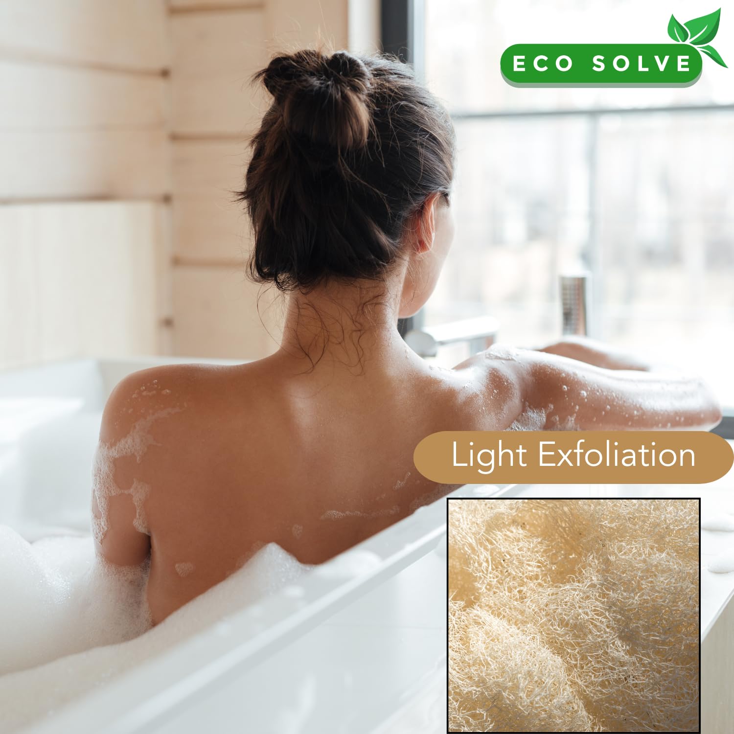 Estropajo de ducha de lufa natural con mango de bambú extraíble, exfoliación suave, mango ergonómico largo con agarre de cuerda de cáñamo, esponja extra incluida para lavado cercano, sin
